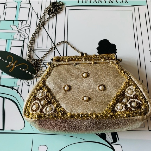 Mary Frances Gold and Pearl Embellished Evening Clutch with Autograph NWT - Picture 5 of 14